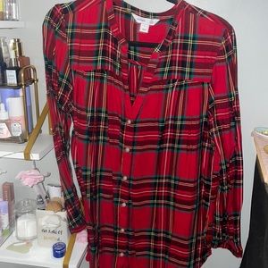Plaid old navy button down tunic length Sz L